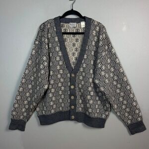 Paul Smith Sweater Cardigan Men's Medium Grandpa V-neck Pattern Wool Cobain